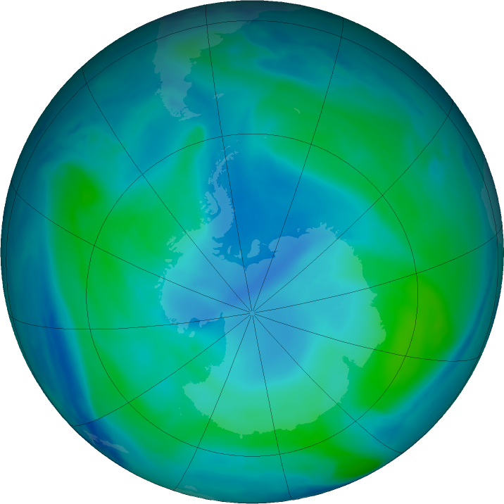 Antarctic ozone map for 05 February 2022